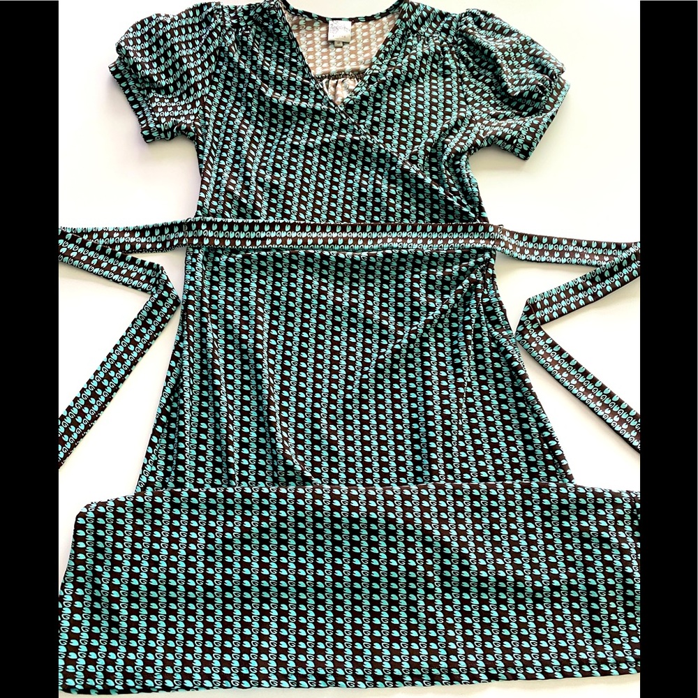 SIMONE BROWN AND MINT GREEN WRAP DRESS